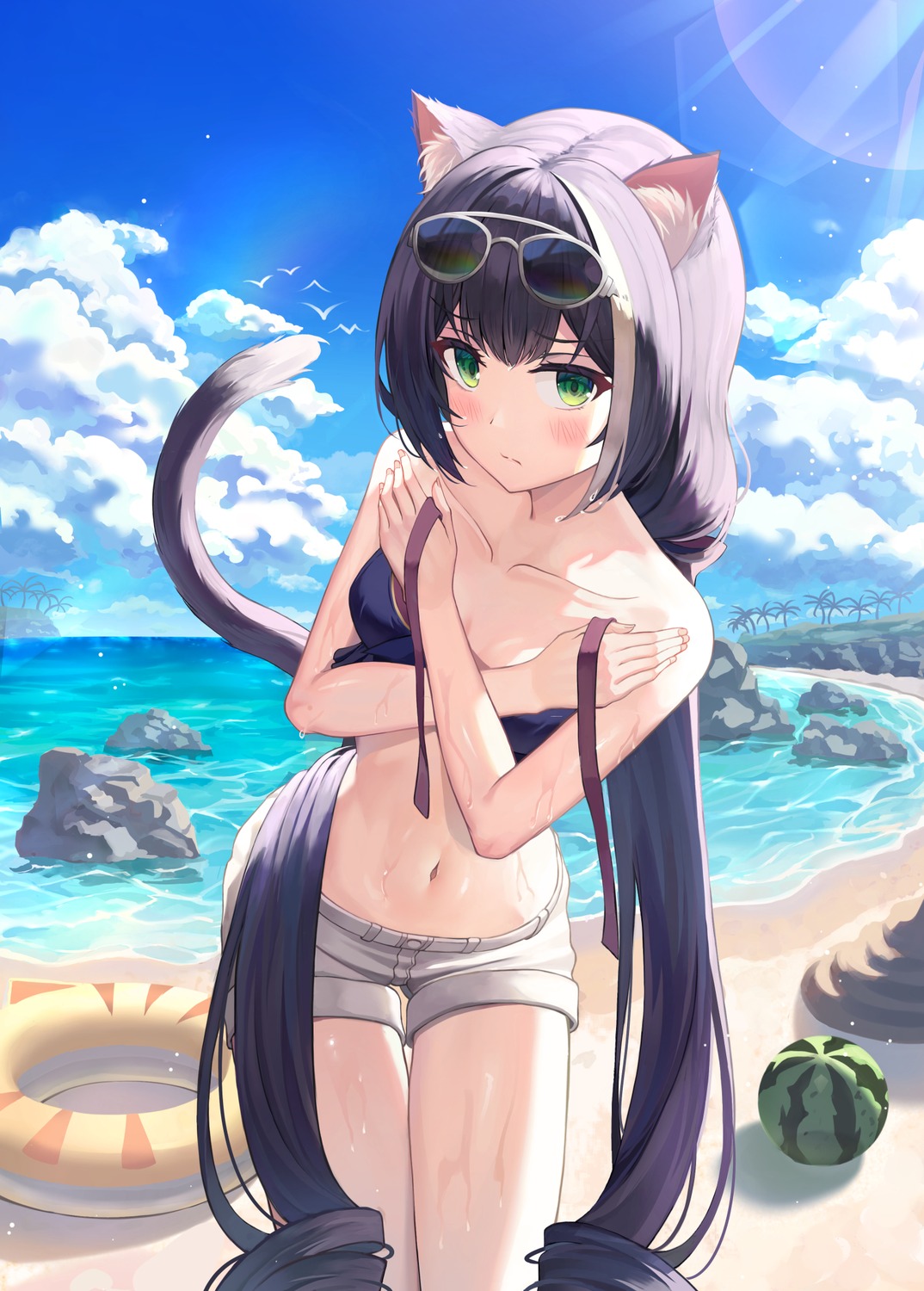 animal_ears bekkuro bikini_top karyl_(princess_connect) megane nekomimi princess_connect princess_connect!_re:dive swimsuits tail wardrobe_malfunction