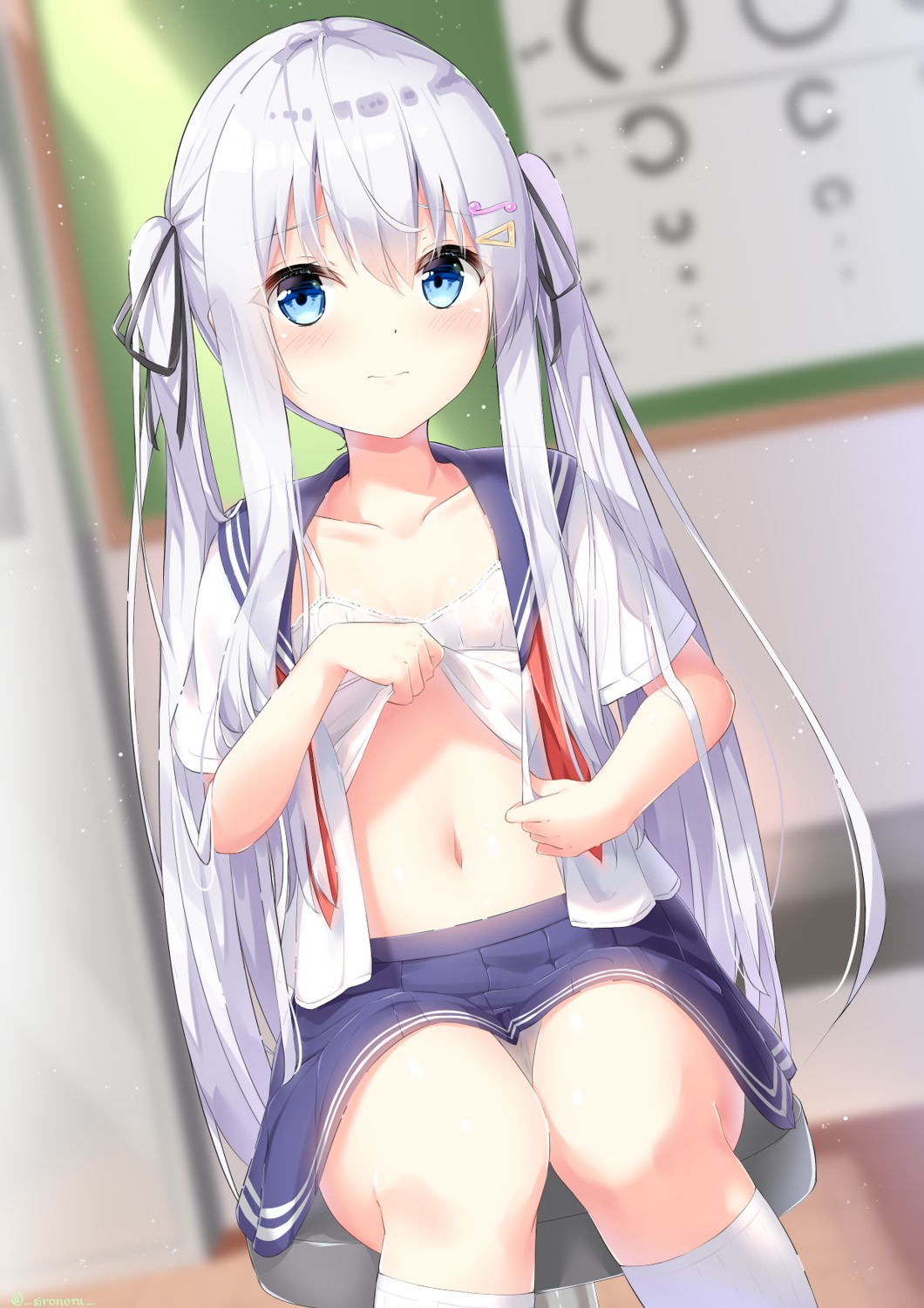 cameltoe lingerie loli nipples no_bra pantsu see_through seifuku shironora shirt_lift skirt_lift undressing