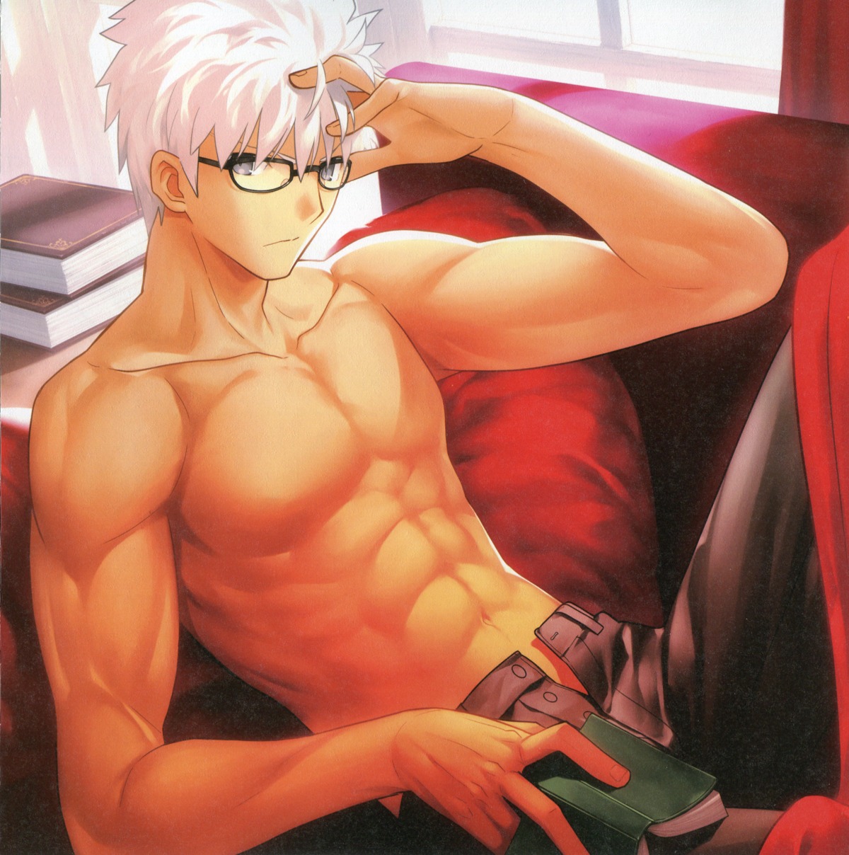 archer bleed_through fate/extra fate/extra_ccc fate/stay_night male megane paper_texture takeuchi_takashi type-moon