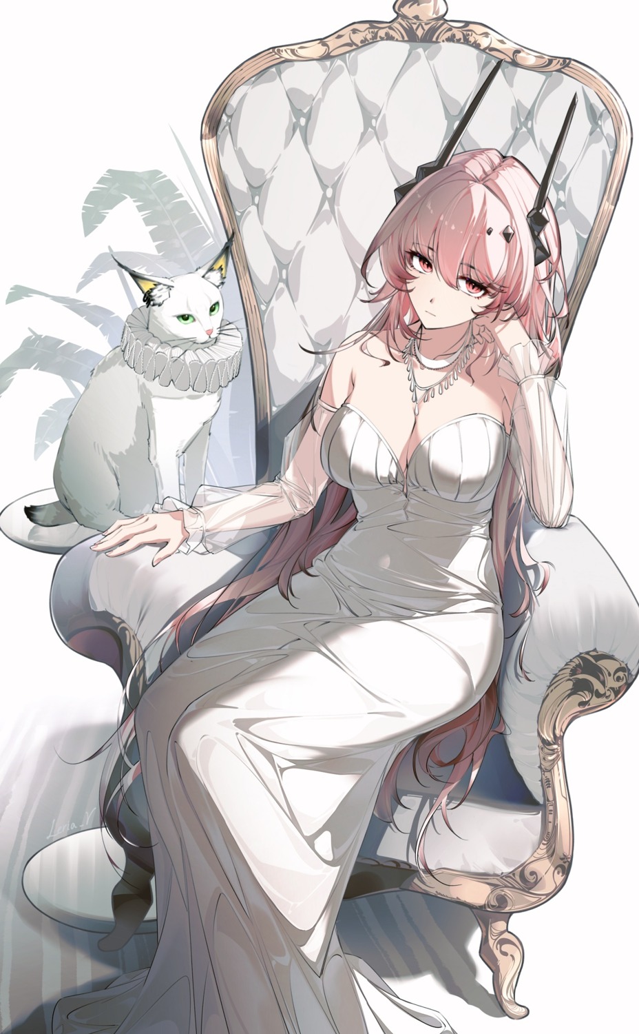 arknights dress horns leria_v neko no_bra see_through theresa_(arknights)