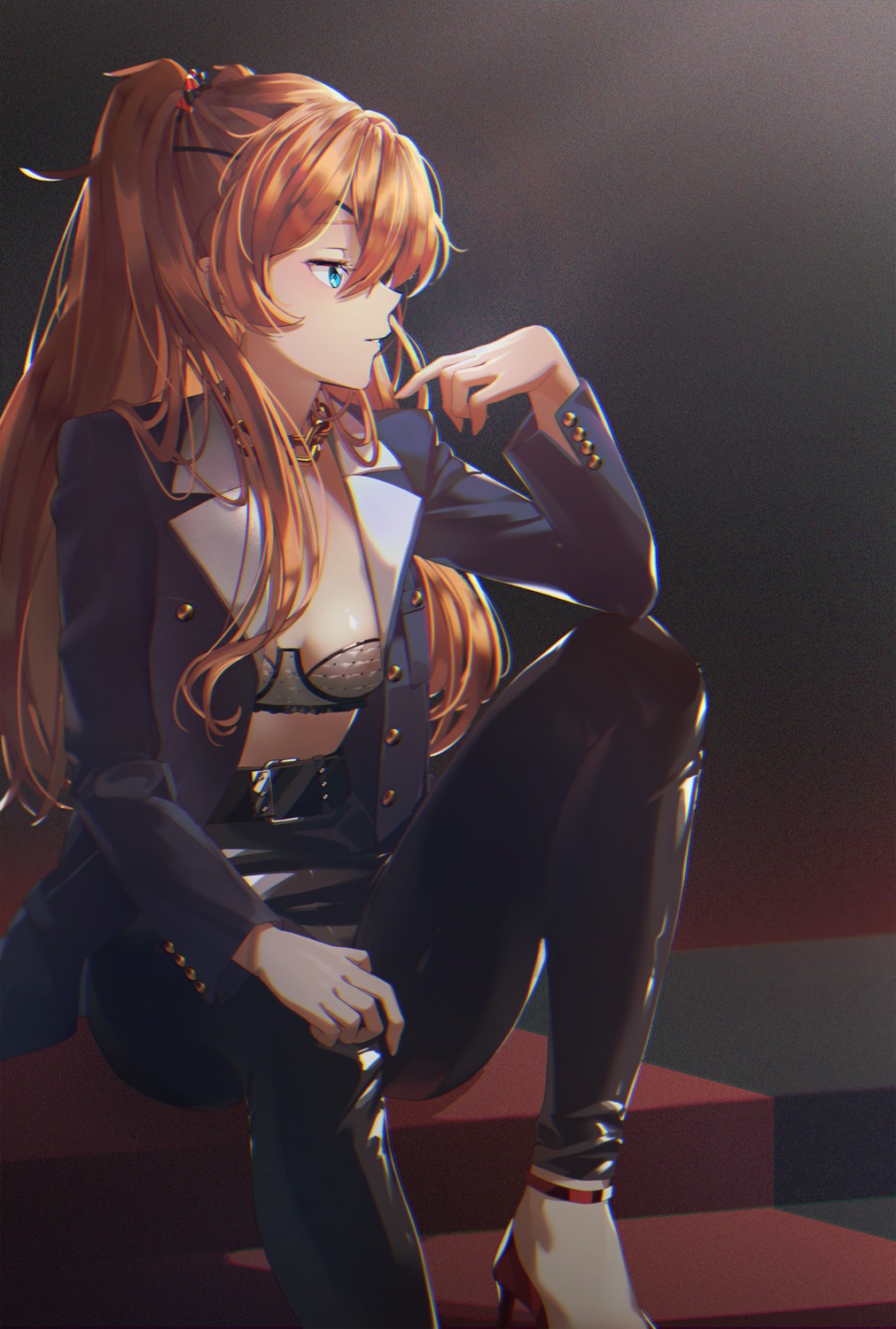 bra business_suit dai_nikucho heels neon_genesis_evangelion nipples open_shirt see_through souryuu_asuka_langley