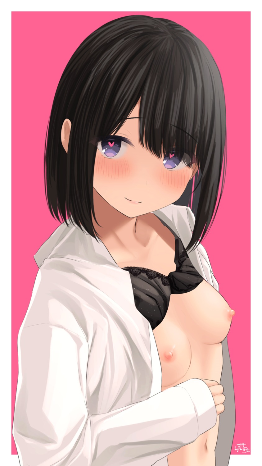 bra breasts kurokami-chan_(ramchi) nipples open_shirt ramchi