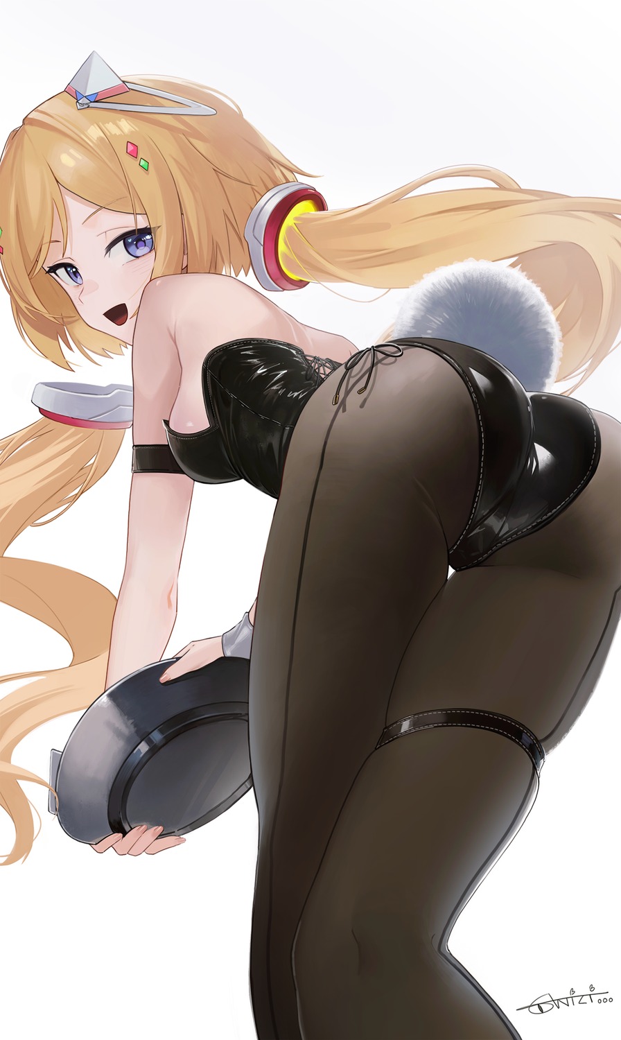 aki_rosenthal anizi ass bunny_girl garter hololive no_bra pantyhose tail