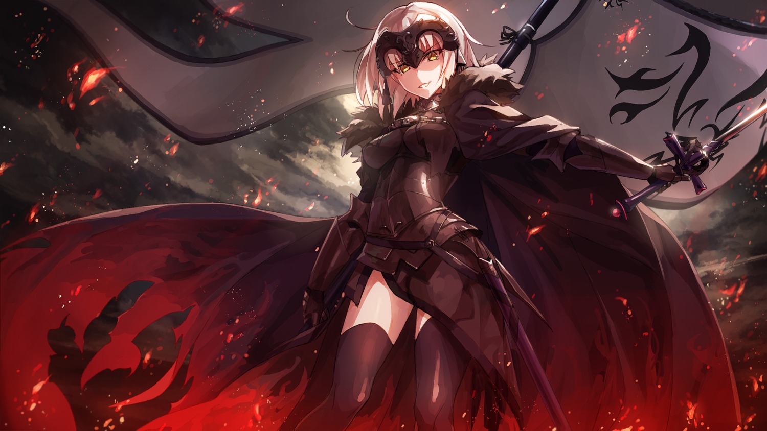 armor fate/grand_order jeanne_d'arc jeanne_d'arc_(alter)_(fate) k-me sword thighhighs