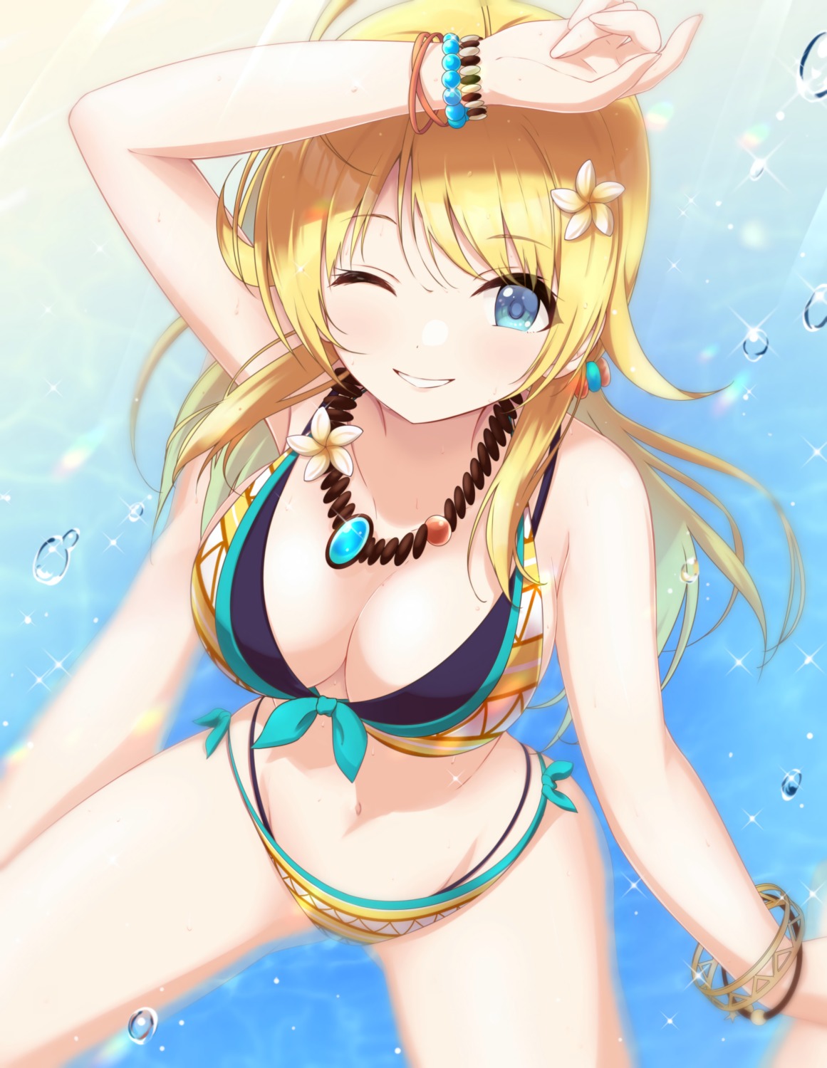 akisaka_yamoka bikini cleavage hachimiya_meguru swimsuits the_idolm@ster the_idolm@ster_shiny_colors wet
