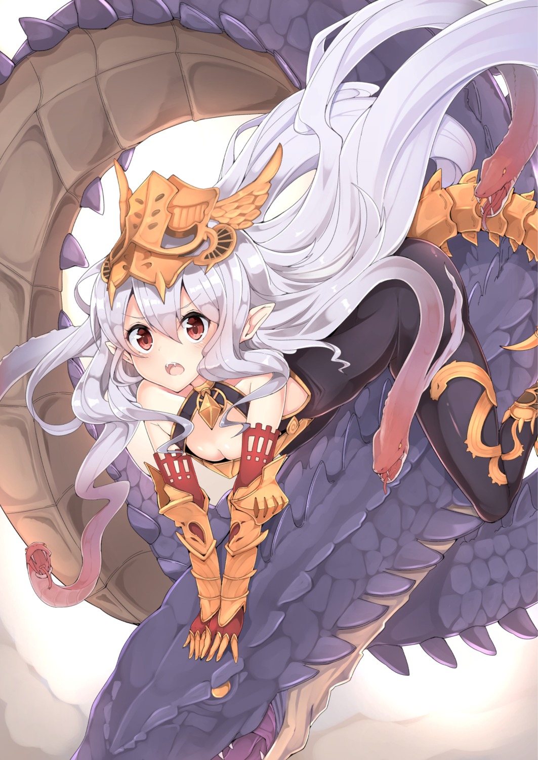 armor ass bodysuit cleavage granblue_fantasy haru_mari loli medusa_(shingeki_no_bahamut) monster no_bra pointy_ears shingeki_no_bahamut tail