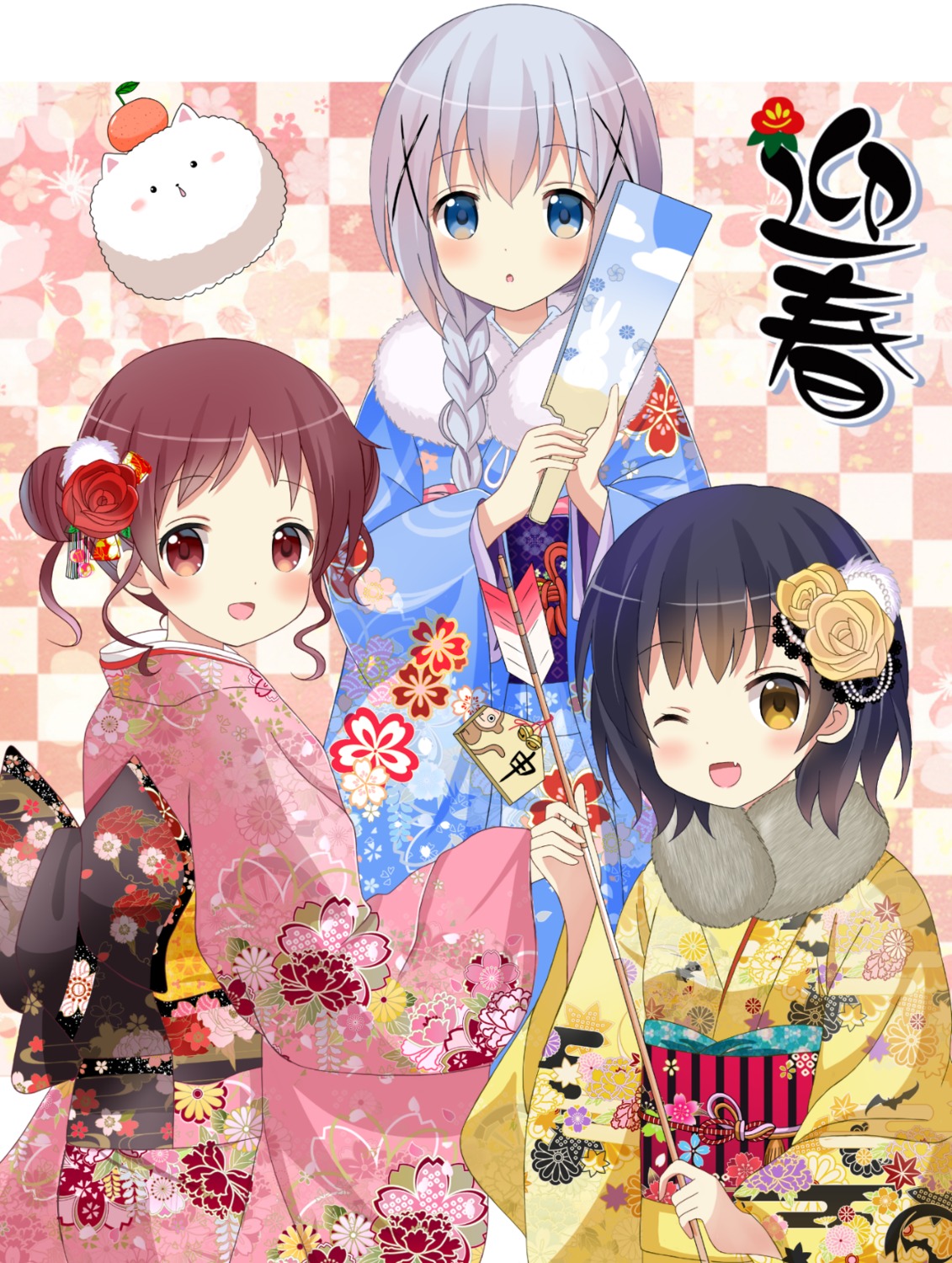 gochuumon_wa_usagi_desu_ka? jouga_maya kafuu_chino kimono natsu_megumi ryoutan tippy_(gochuumon_wa_usagi_desu_ka?)