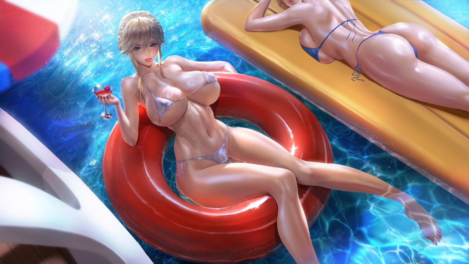 artoria_pendragon_(lancer) artoria_pendragon_alter_(fate/grand_order) ass bikini cameltoe erect_nipples fate/grand_order lexaiduer swimsuits thong wet