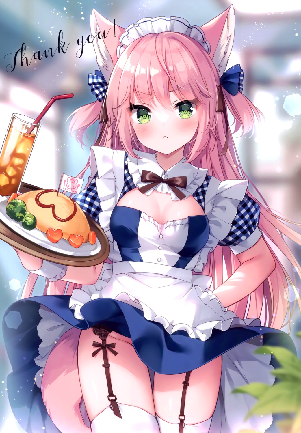 animal_ears cleavage garter_belt koiko_irori lolipop_complete maid mia_(koiko_irori) nekomimi nopan skirt_lift stockings tail thighhighs waitress