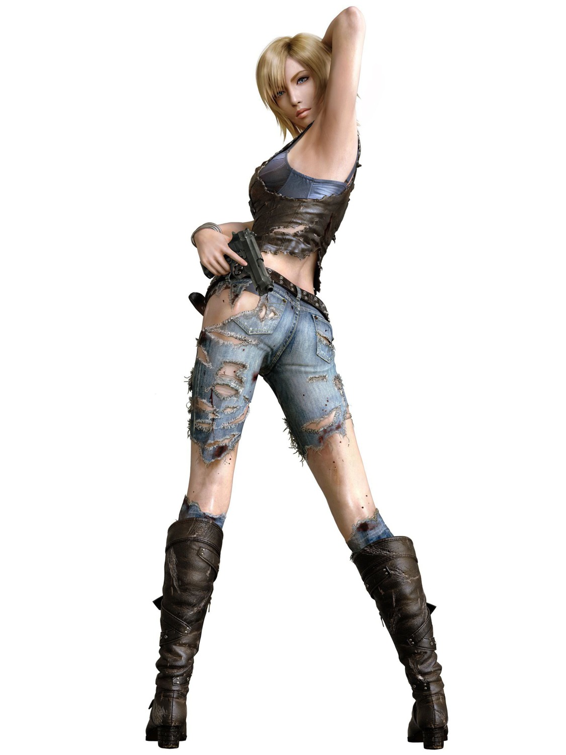 aya_brea cg gun heels parasite_eve the_3rd_birthday torn_clothes