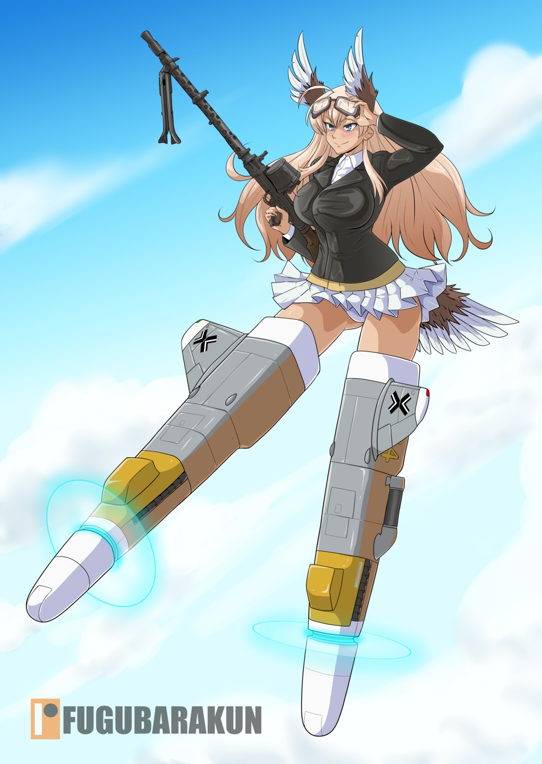 cameltoe fugubarakun gun hanna-justina_marseille megane pantsu skirt_lift strike_witches strike_witches_2 tail uniform wings