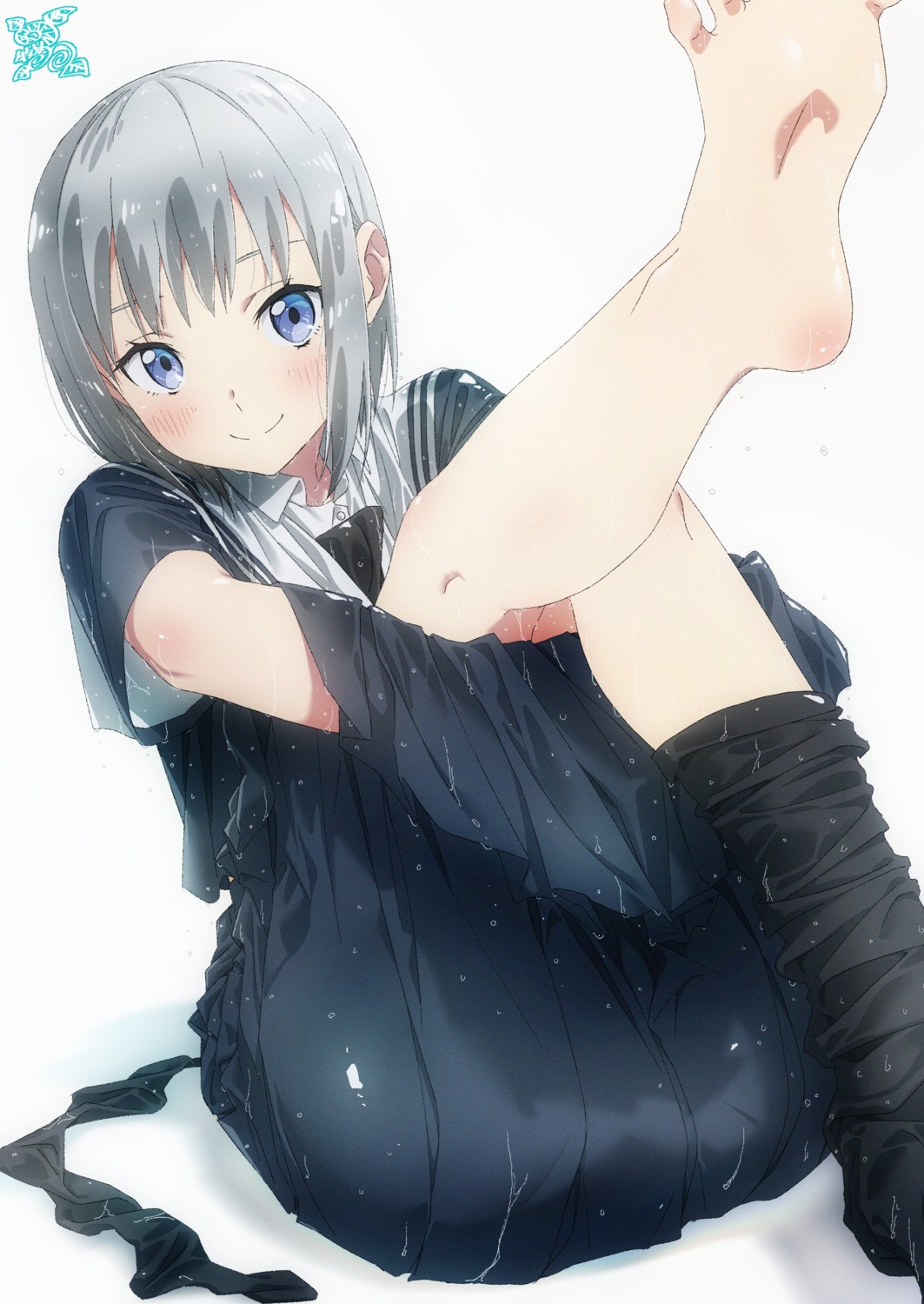 duplicate feet makicha seifuku skirt_lift wet wet_clothes