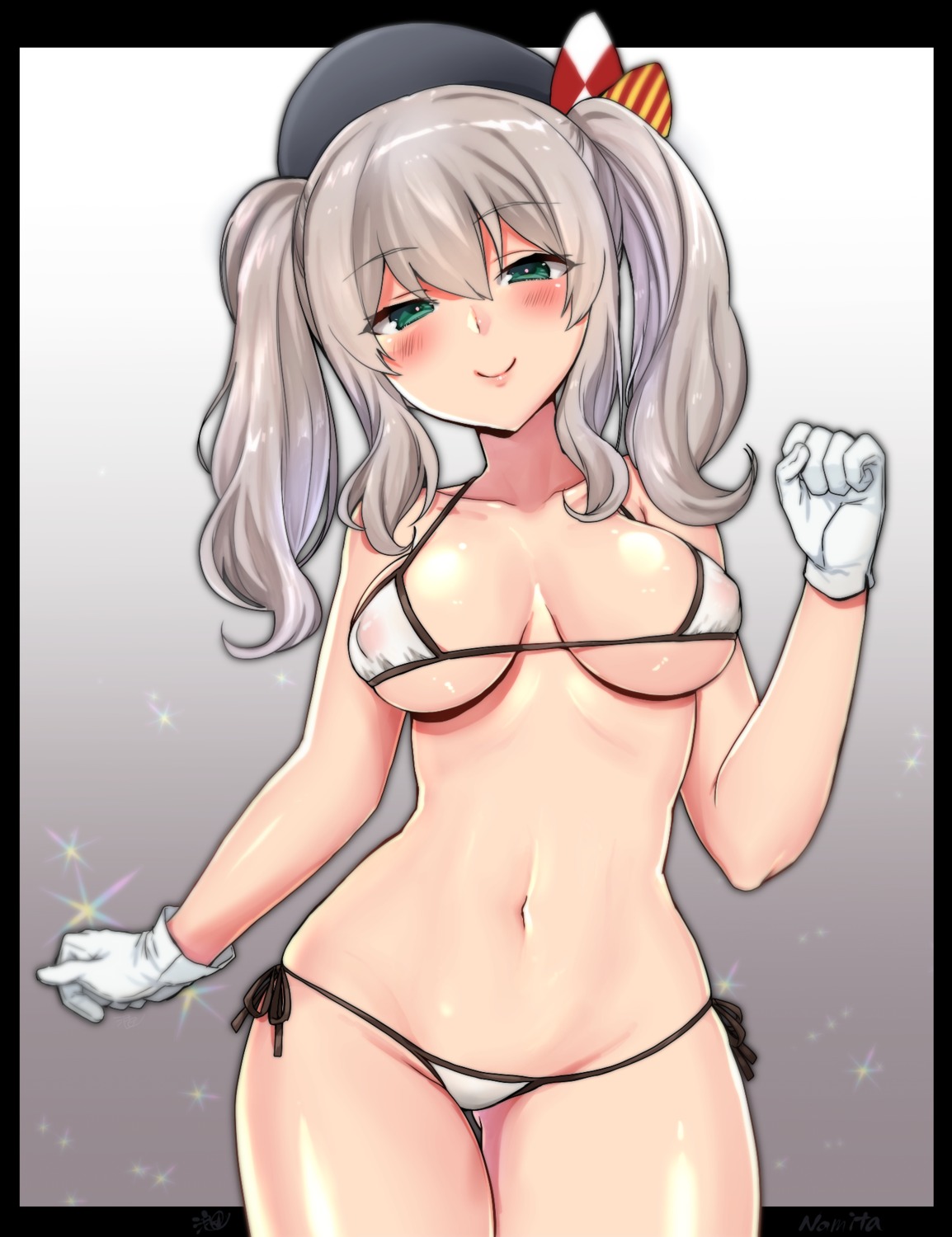 bikini kantai_collection kashima_(kancolle) namitax nipples see_through swimsuits