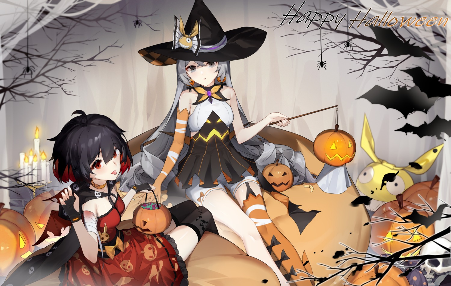 bandages benghuai_xueyuan bike_shorts bronya_zaychik halloween honkai_impact kuo_(kuo114514) seele_vollerei stockings thighhighs