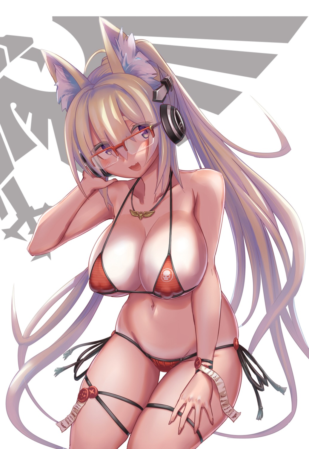 animal_ears bikini erect_nipples garter headphones megane serizawa_(knight2020) swimsuits