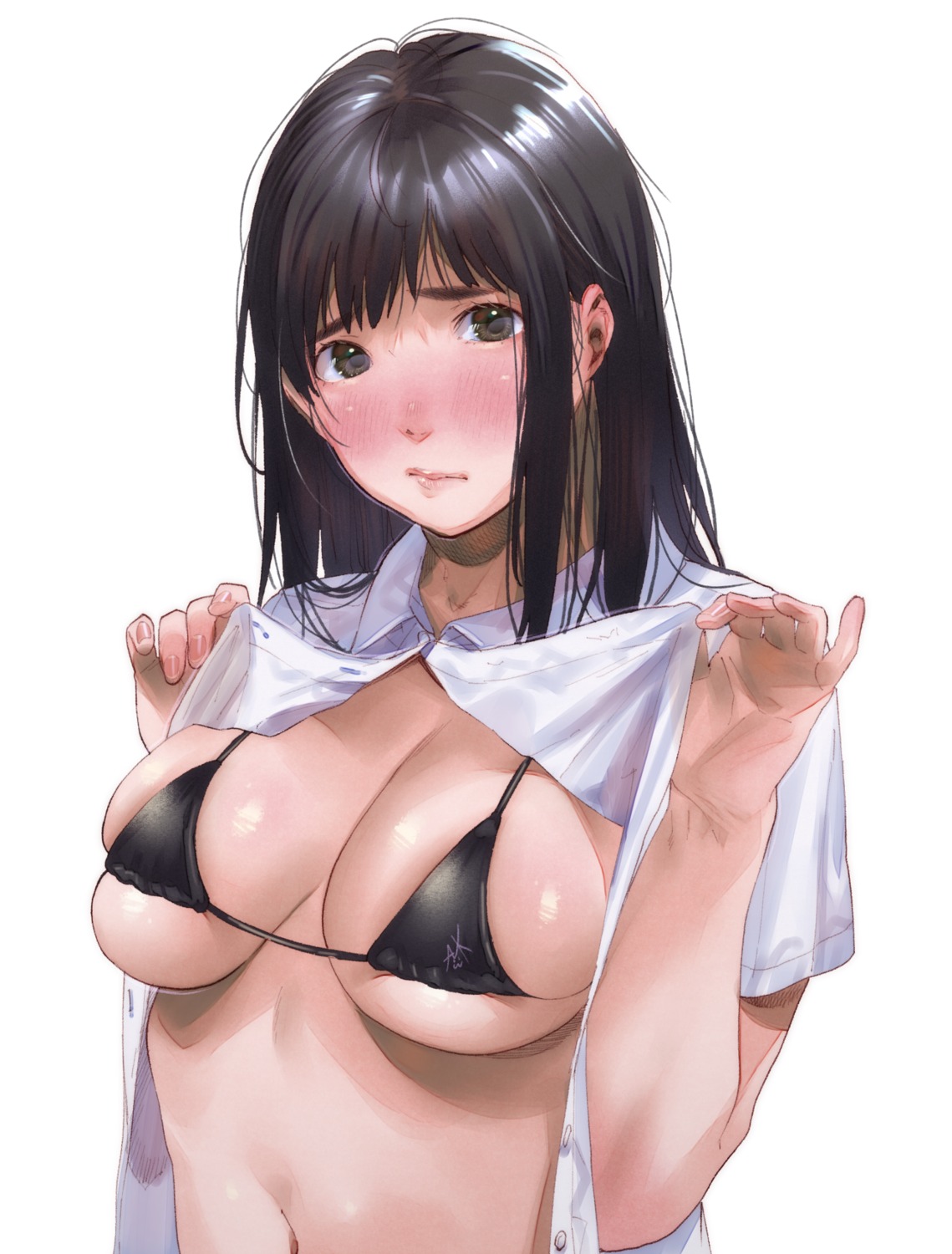 bra cleavage kamiyama_aya open_shirt undressing