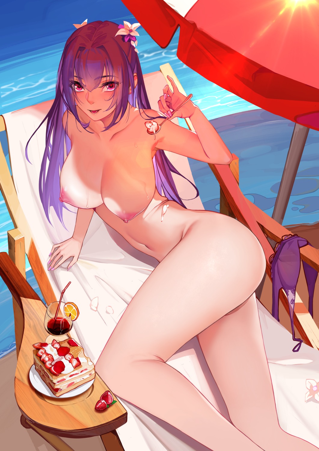 cream fate/grand_order naked nipples scathach_skadi yaoshan_shi