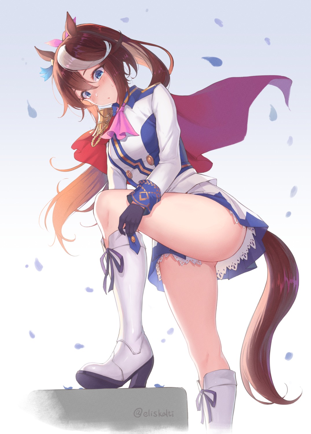 animal_ears eliskalti heels skirt_lift tail tokai_teio_(umamusume) uma_musume_pretty_derby uniform