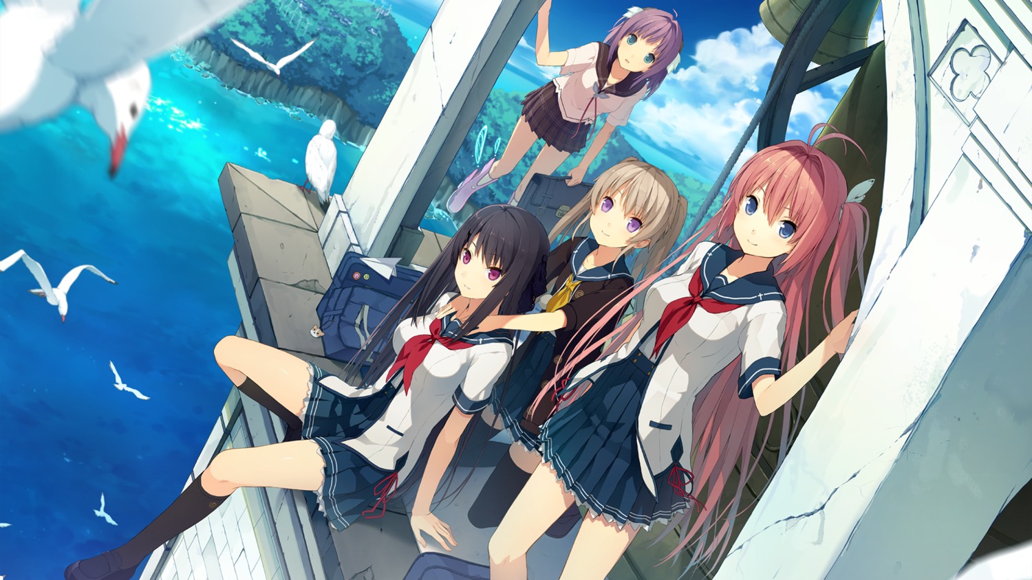 ao_no_kanata_no_four_rhythm arisaka_mashiro ichinose_rika kurashina_asuka seifuku sprite suzumori thighhighs tobisawa_misaki wallpaper