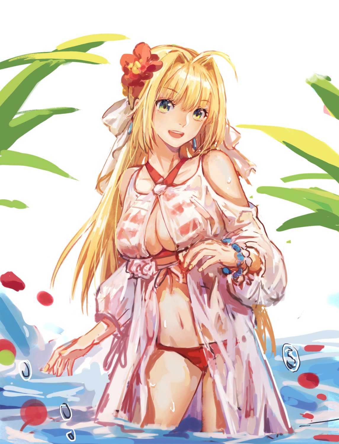 bikini fate/extra fate/grand_order fate/stay_night mento saber_extra see_through swimsuits wet wet_clothes