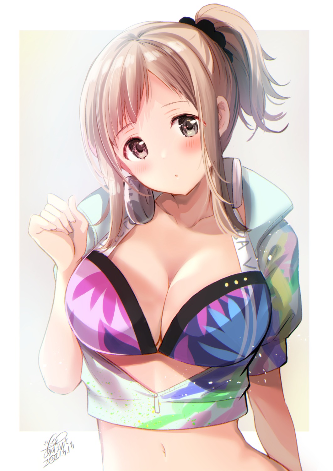 azuma_yuki bra cleavage headphones open_shirt