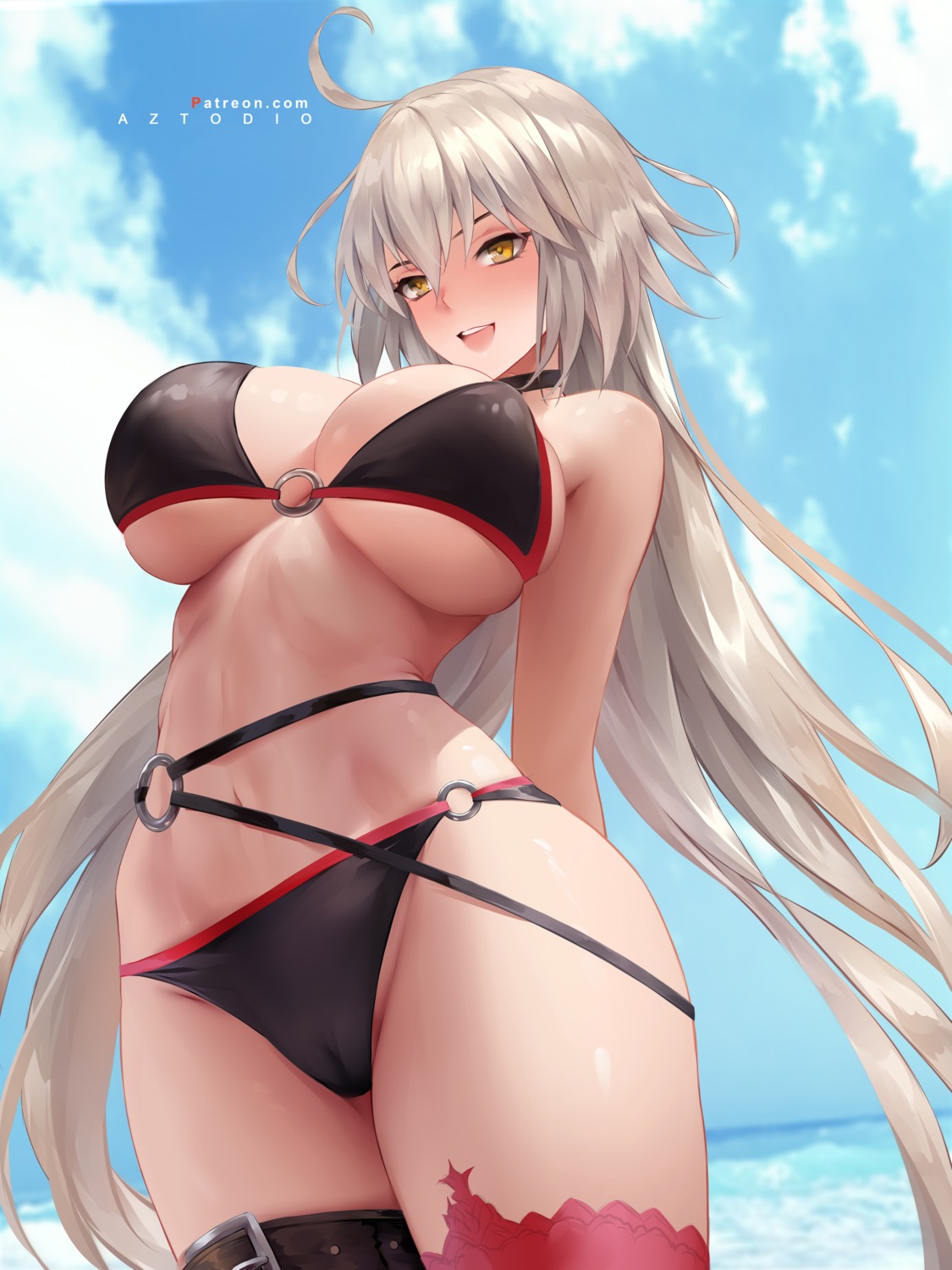 azto_dio bikini cameltoe fate/grand_order garter jeanne_d'arc jeanne_d'arc_(alter)_(fate) swimsuits thighhighs