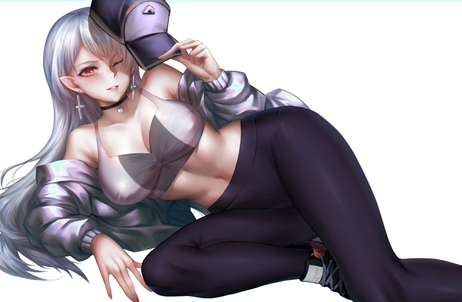 bra cleavage erect_nipples hua-j open_shirt pointy_ears