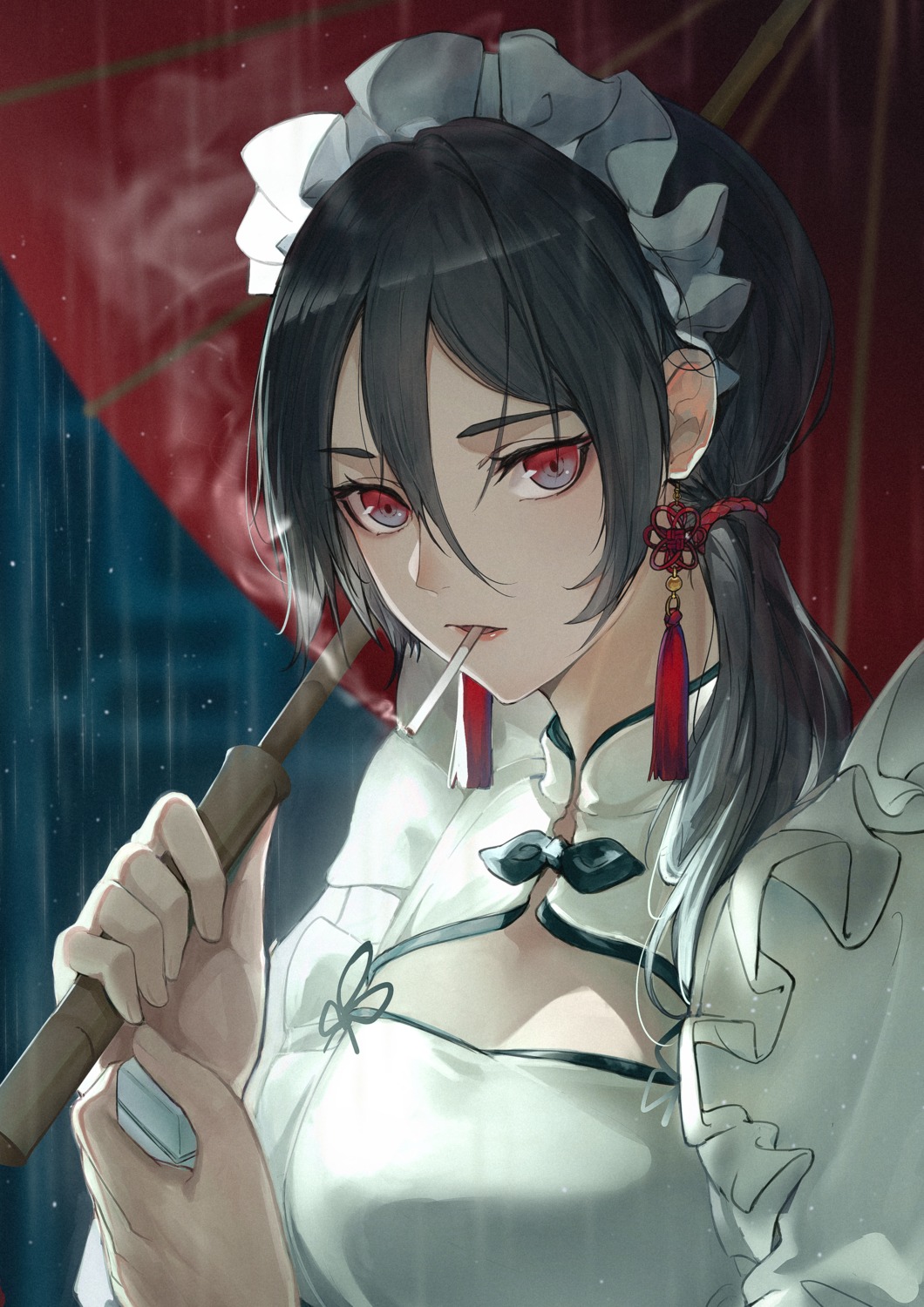 maid marumoru smoking umbrella