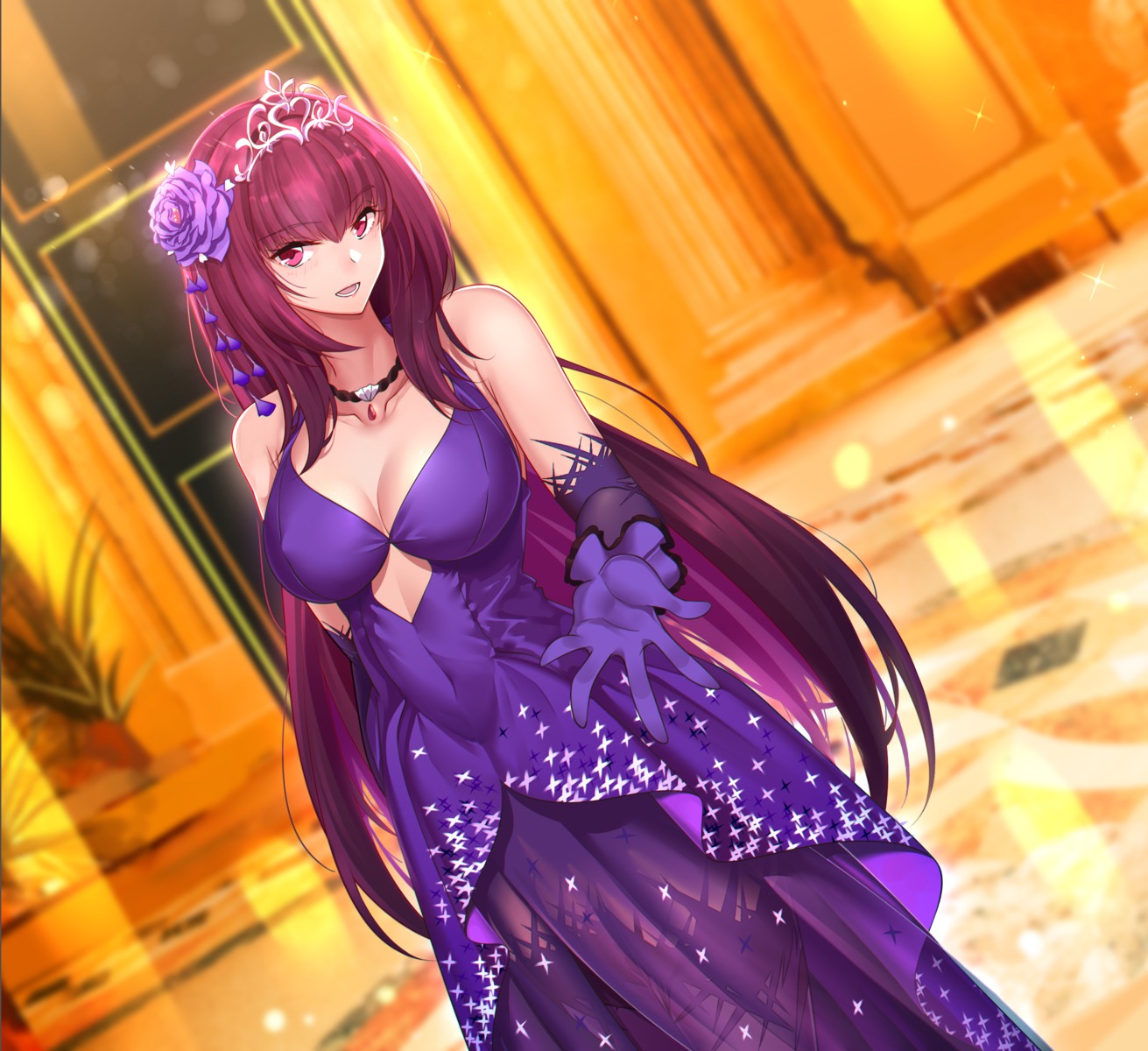 cleavage dress erect_nipples fate/grand_order no_bra scathach_(fate/grand_order) shijie_jianfa