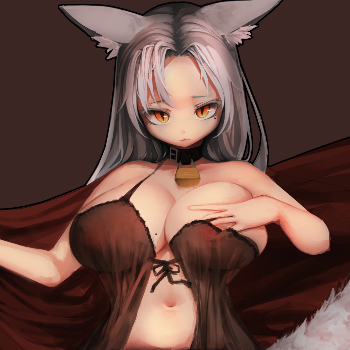 animal_ears bbolalus breast_hold lingerie nipples see_through tail