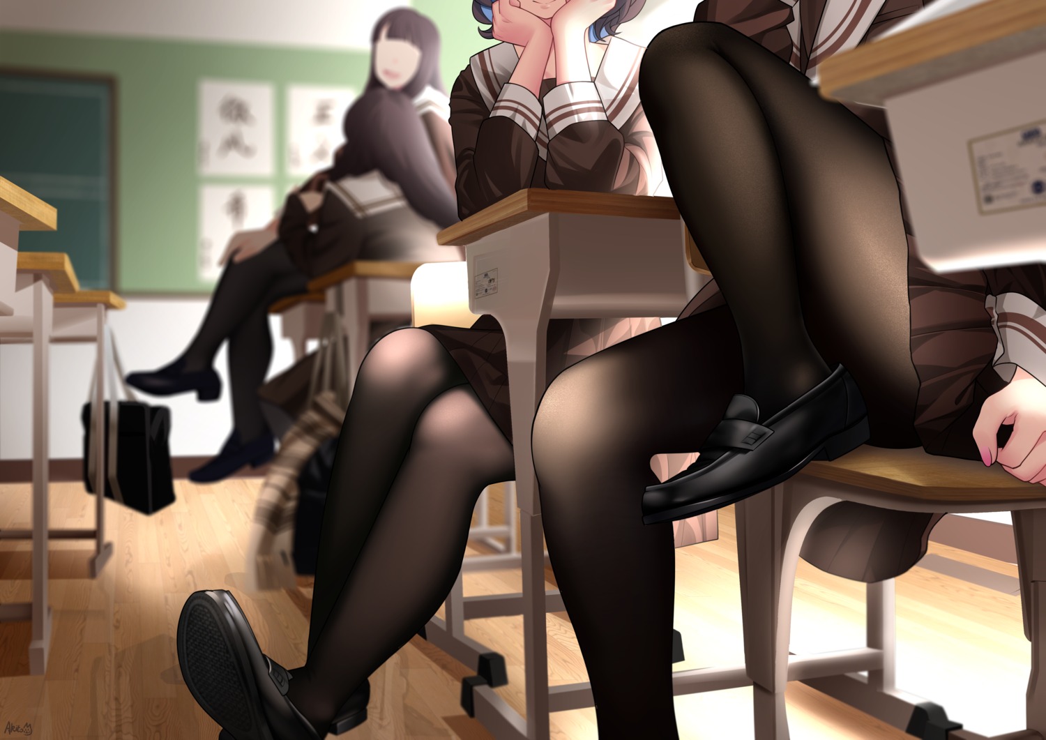 aki_(1360505188) pantyhose seifuku skirt_lift