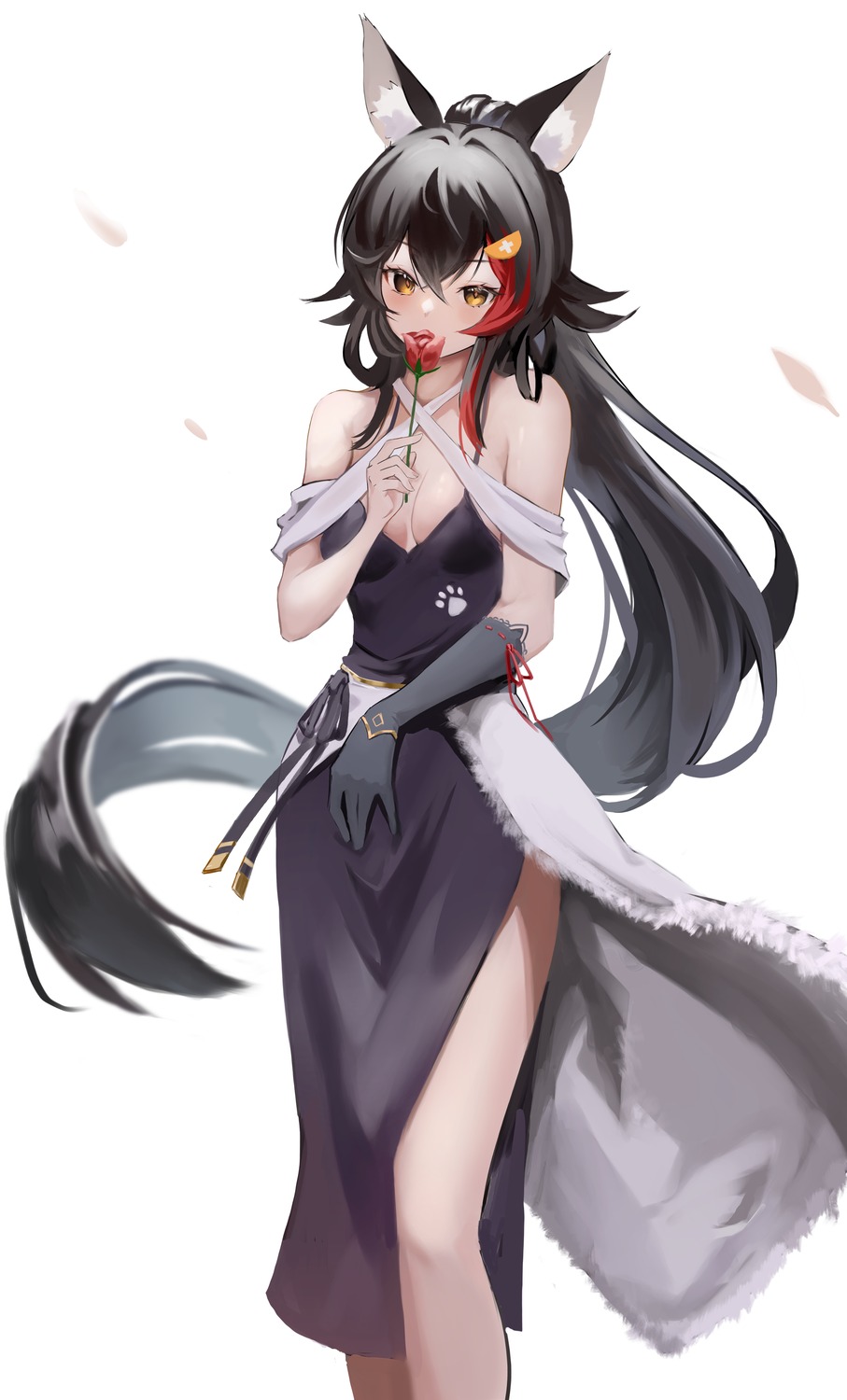 animal_ears dress gary_huang hololive hololive_gamers no_bra ookami_mio