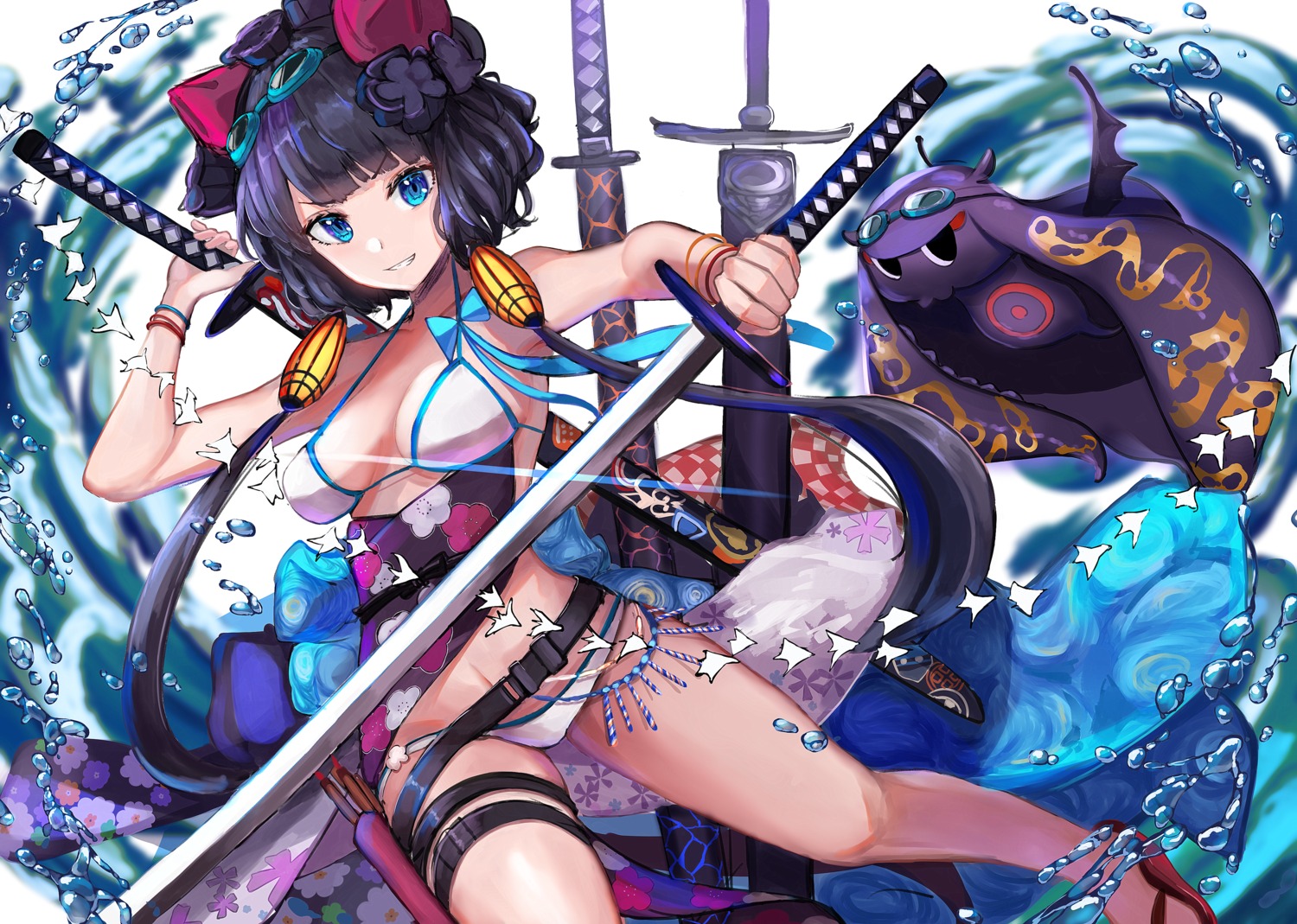 bikini fate/grand_order garter gu_luco katsushika_hokusai_(fate) swimsuits sword