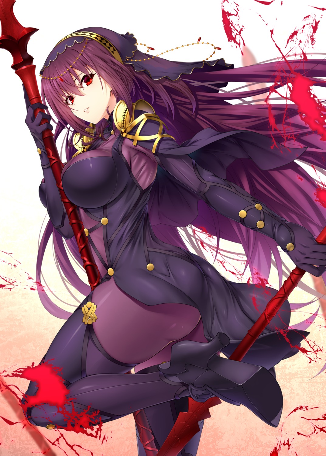armor ass bodysuit emanon_123 fate/grand_order heels scathach_(fate/grand_order) skirt_lift weapon