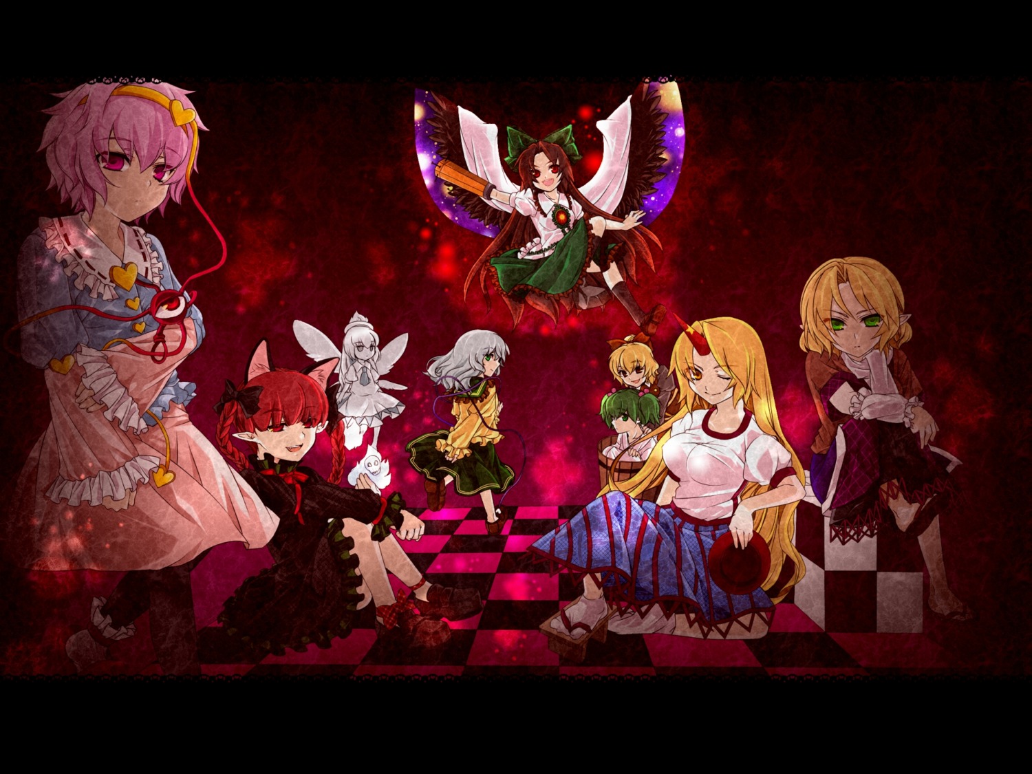 hoshiguma_yuugi kaenbyou_rin kisume komeiji_koishi komeiji_satori kurodani_yamame mizuhashi_parsee n-mix reiuji_utsuho touhou