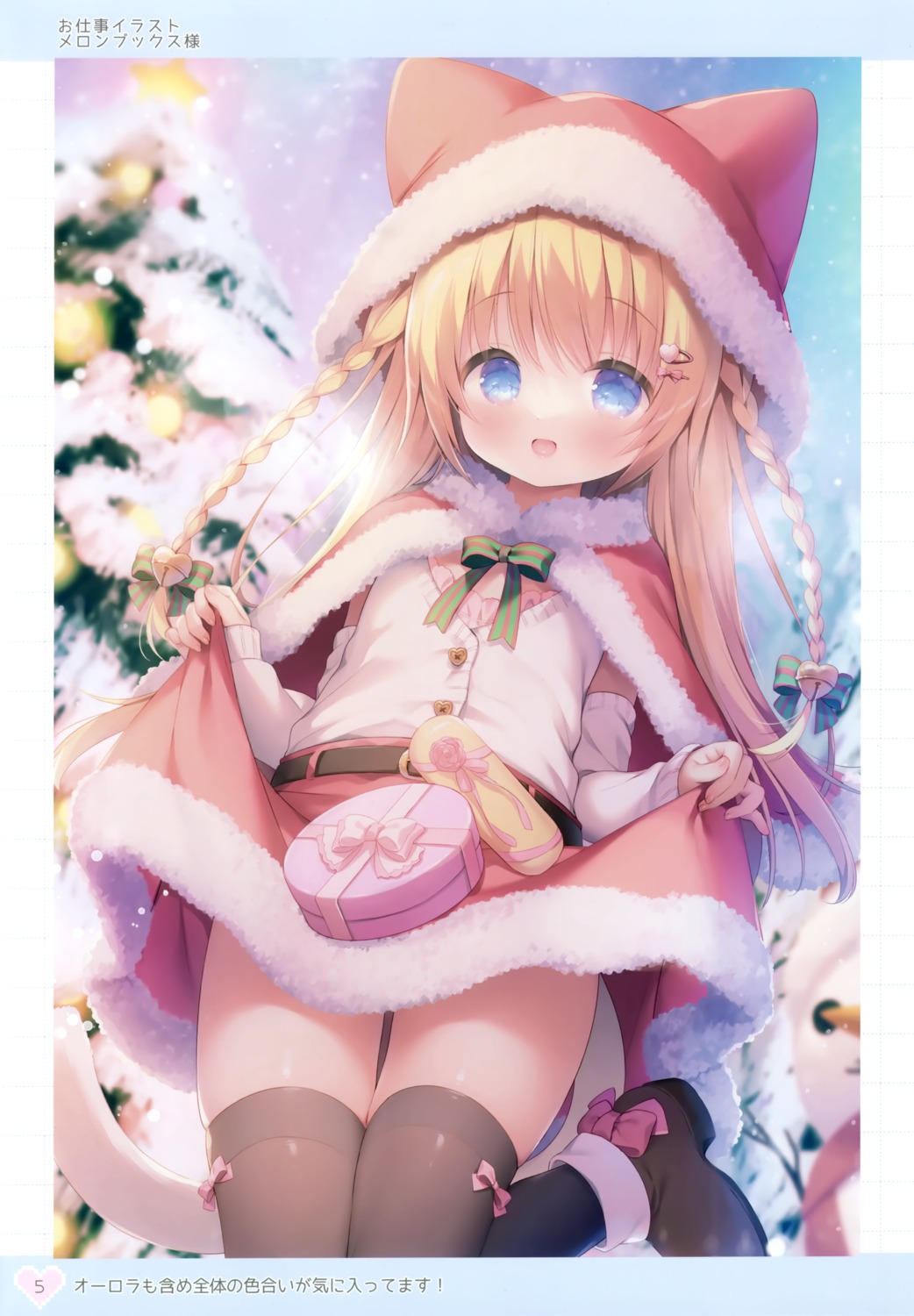 animal_ears christmas nekomimi skirt_lift sweater tail thighhighs usacastle usashiro_mani