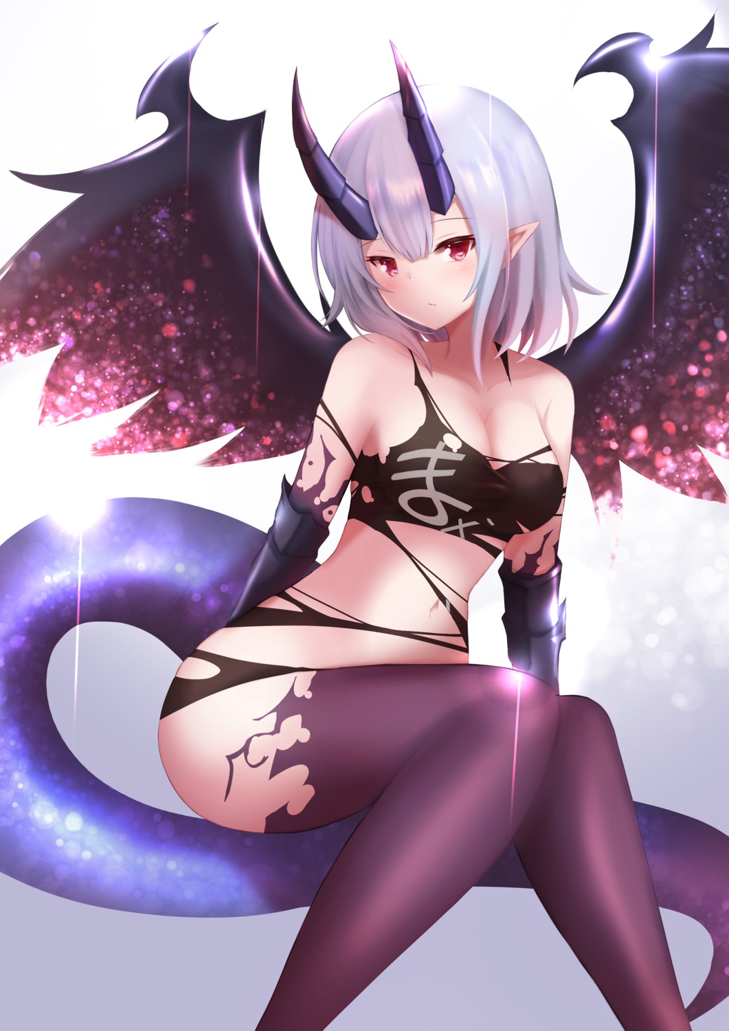 horns no_bra pointy_ears shibakame tail torn_clothes wings