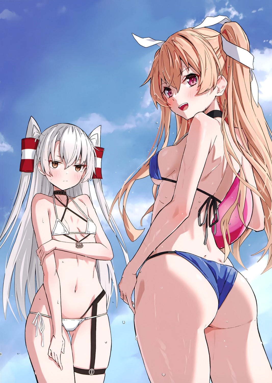 amatsukaze_(kancolle) ass bikini johnston_(kancolle) kantai_collection swimsuits takanashi_kei_(hitsujikan)