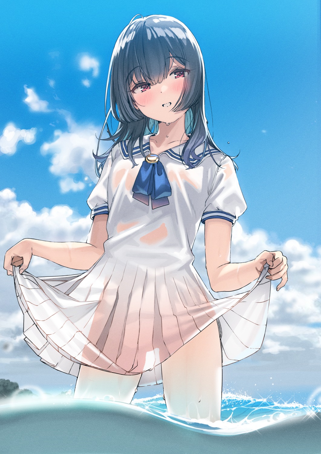 kanzarin morino_rinze see_through skirt_lift the_idolm@ster the_idolm@ster_shiny_colors wet wet_clothes