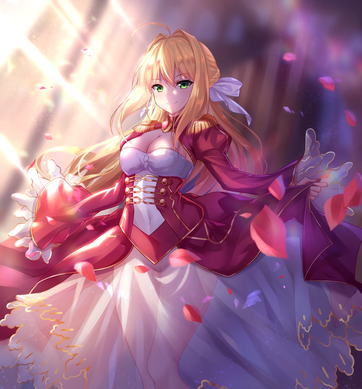 black_fire cleavage dress fate/grand_order pantsu saber_extra see_through