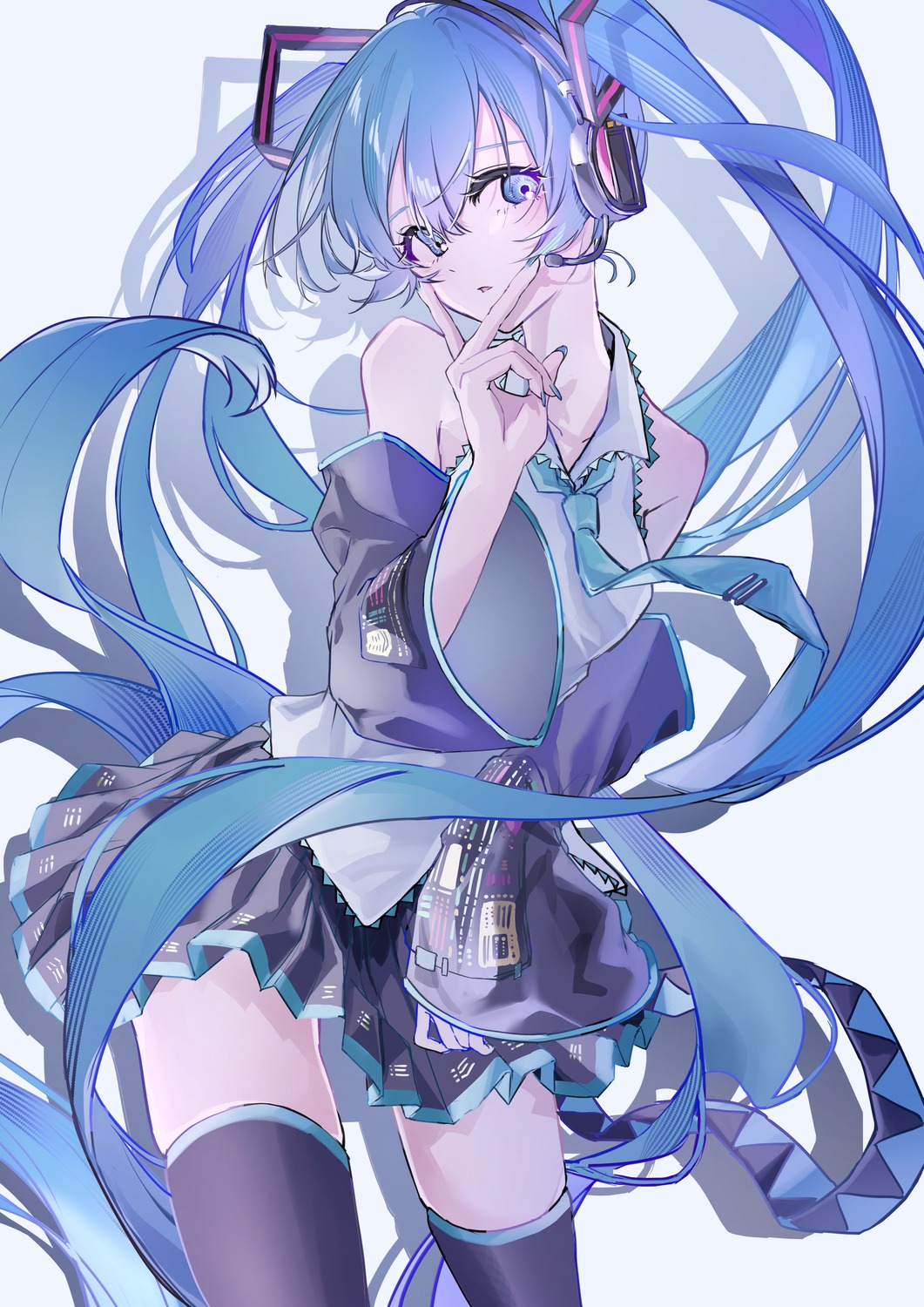 hatsune_miku headphones meso_potamia thighhighs vocaloid