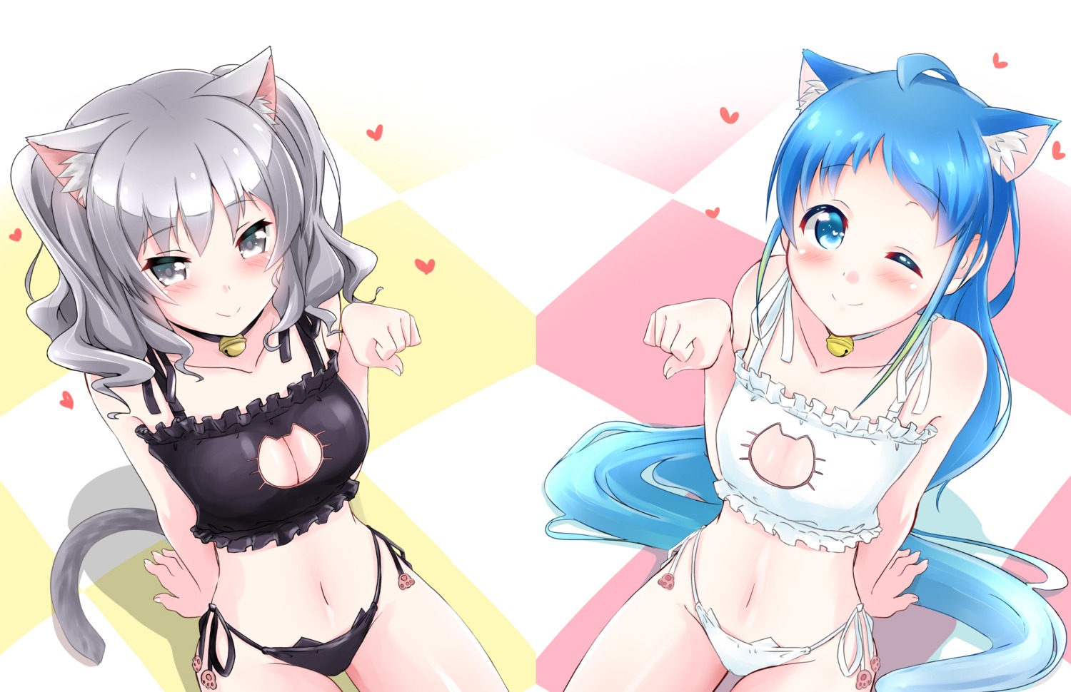 animal_ears bra cleavage kantai_collection kashima_(kancolle) lingerie nekomimi pantsu samidare_(kancolle) tail yokoshima_(euphoria)