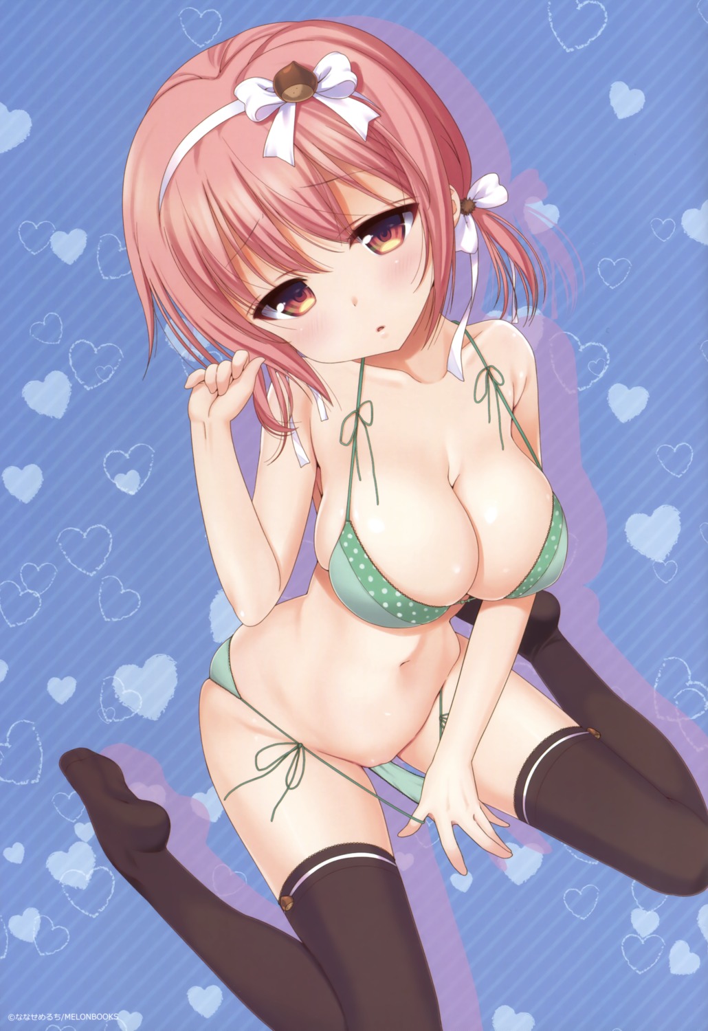 bikini cleavage marron-chan melonbooks nanase_meruchi panty_pull pussy swimsuits thighhighs