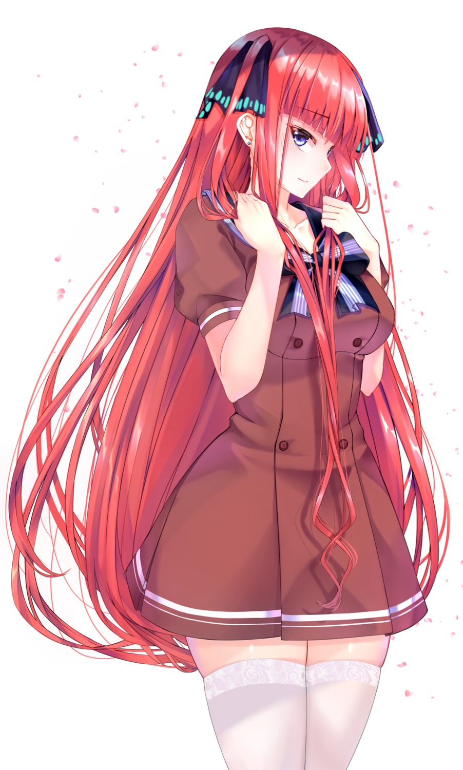 5-toubun_no_hanayome cleavage muka_tsuku nakano_nino seifuku thighhighs