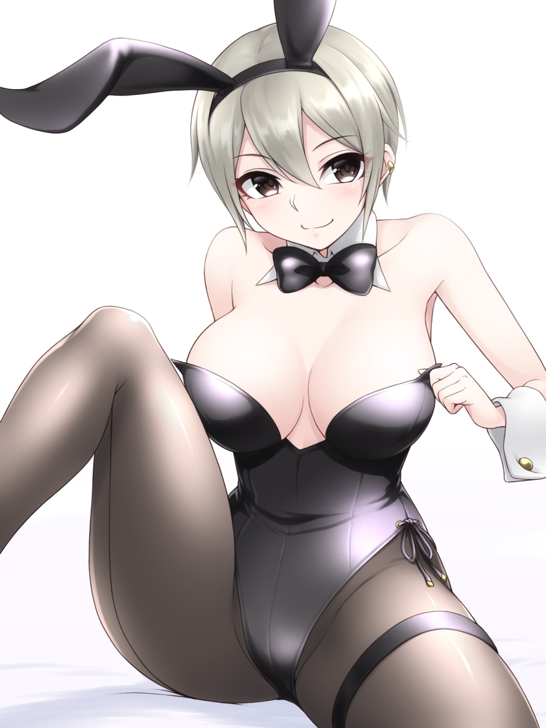 animal_ears bunny_ears bunny_girl garter no_bra pantyhose pataneet shiomi_shuuko the_idolm@ster the_idolm@ster_cinderella_girls undressing