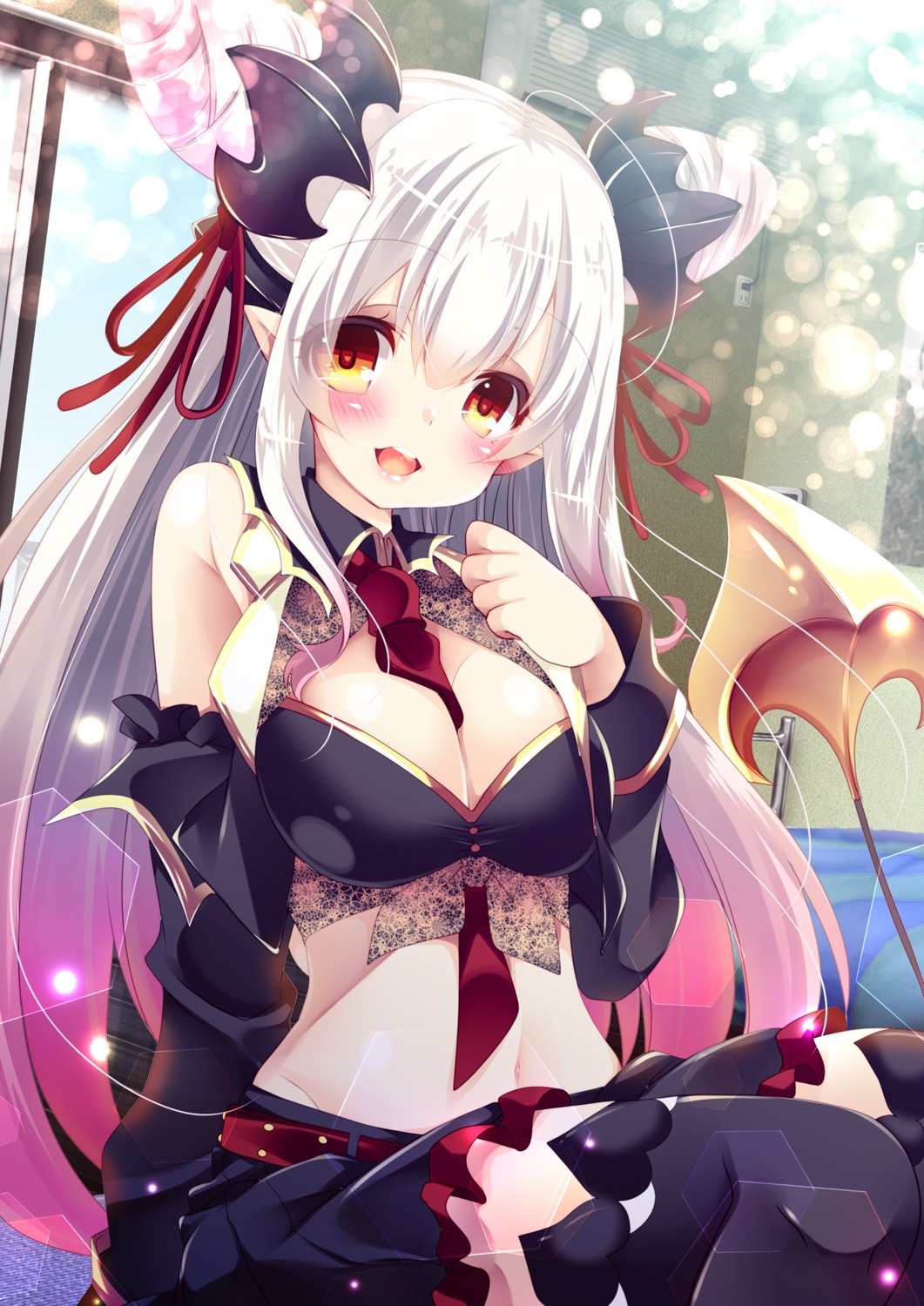 breast_hold cleavage hikanyan honey_strap pointy_ears suou_patra tail thighhighs