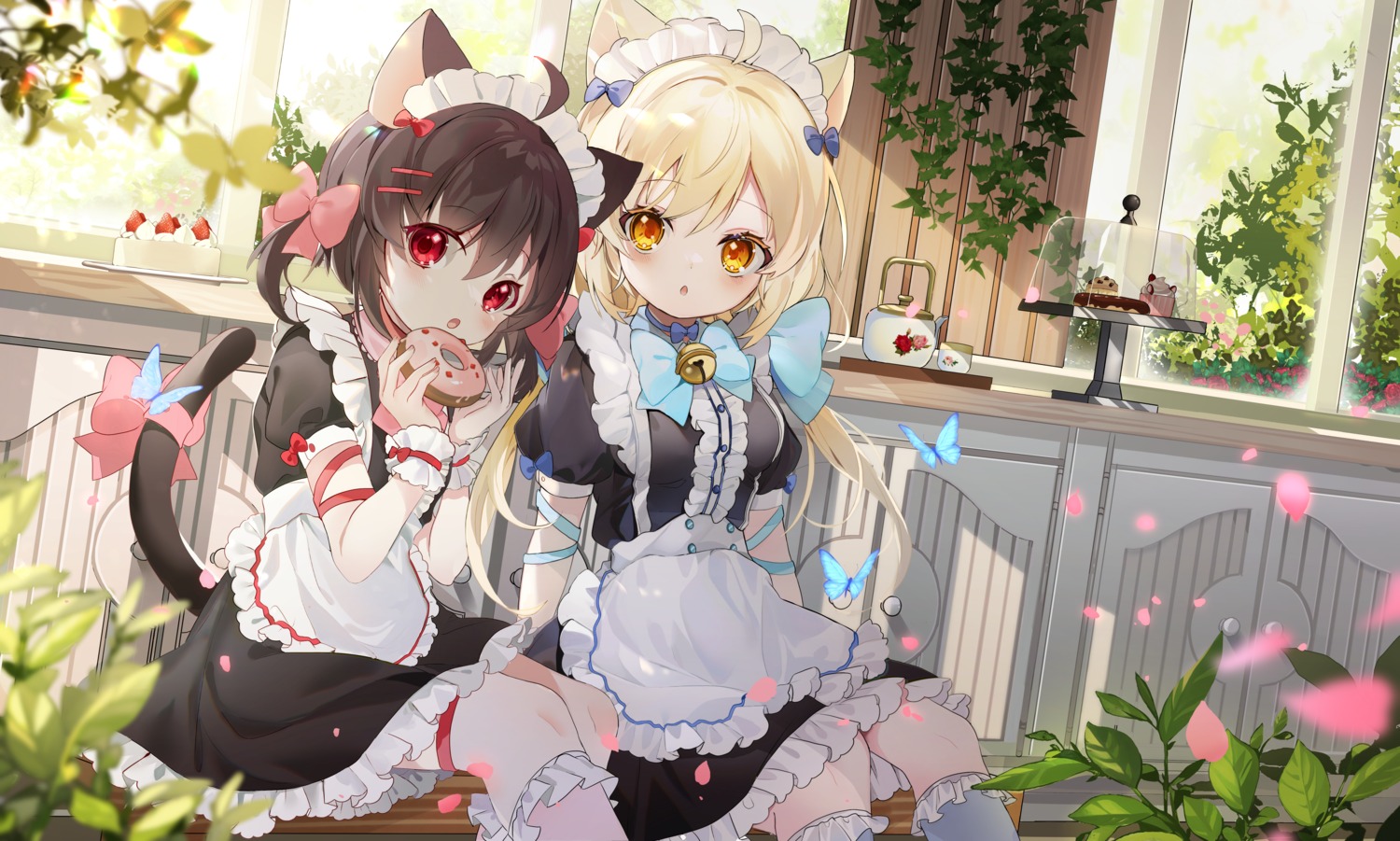 amafuyu animal_ears cream_(kkyuang) garter maid mary_(kkyuang) nekomimi tail