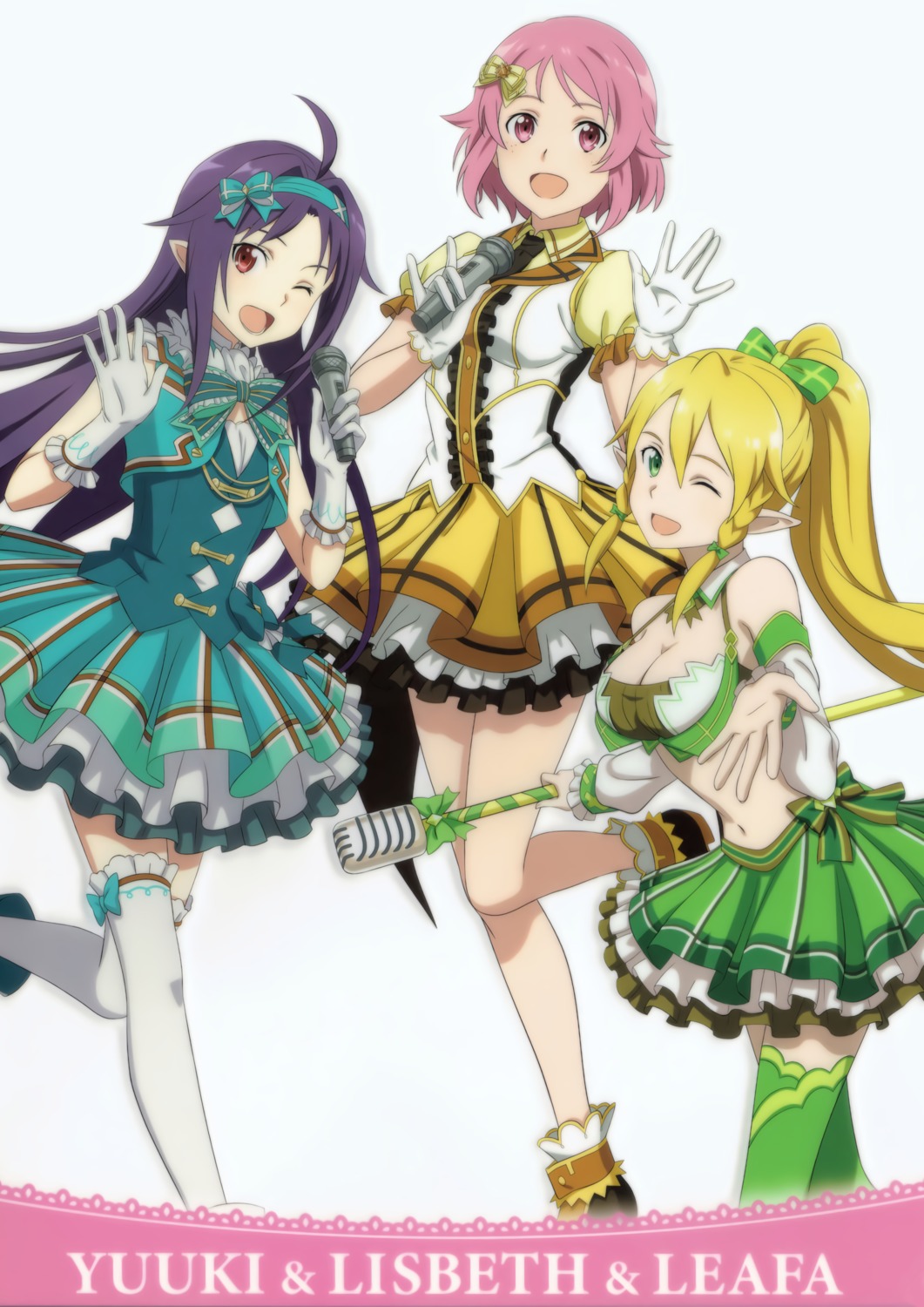 cleavage dress konno_yuuki leafa lisbeth pointy_ears sword_art_online tagme thighhighs