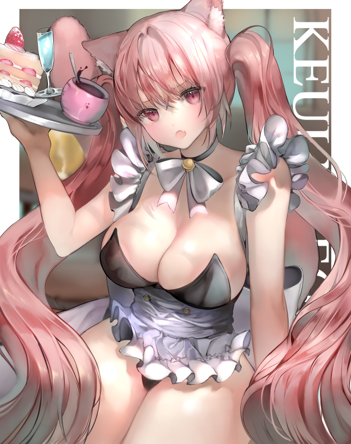 animal_ears keulnyeong leotard maid nekomimi no_bra waitress