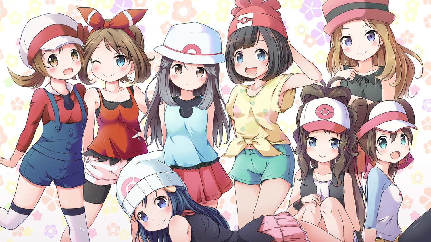 haruka_(pokemon) hikari_(pokemon) kotone_(pokemon) leaf_(pokemon) mei_(pokemon) mizuki_(pokemon) nekono_rin pokemon pokemon_b2w2 pokemon_bdsp pokemon_bw pokemon_dppt pokemon_frlg pokemon_oras pokemon_rse pokemon_sm pokemon_xy serena_(pokemon) thighhighs touko_(pokemon)